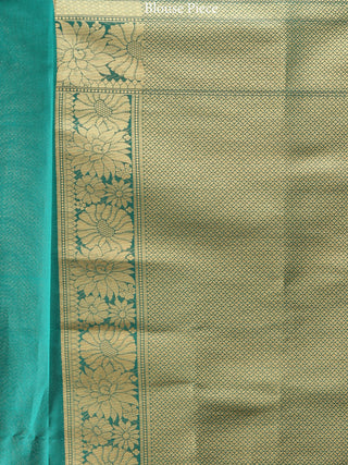 Banarasee Semi Silk Saree With Zari Work - Green &  Gold - S031704376