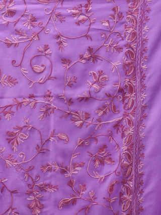 Lavender Aari Embroidered Georgette Saree From Kashmir - S031704645