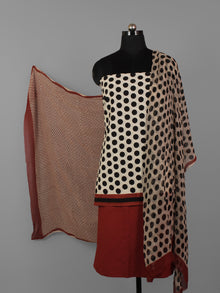 Black Beige Maroon Hand Block Printed Cotton Suit-Salwar Fabric With Chiffon Dupatta (Set of 3) - S16281300