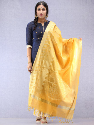 Banarasi Chanderi Dupatta With Resham Work - Yellow & Gold - D04170813