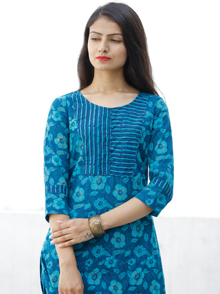 Blue Sky Blue Cotton Block Printed Kurta & Pants - Set of 2 - SS01F1940