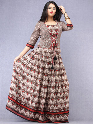 Naaz Aaiza - Hand Block Printed Long Jacket Top & Skirt  - DS92F001