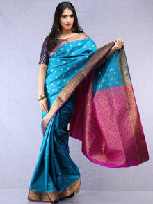 Banarasee Art Silk Self Weave Saree With Zari Work - Blue Pink & Gold - S031704427