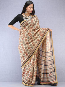 Ivory Red Black Hand Block Printed Chanderi Saree With Geecha Border - S031704502