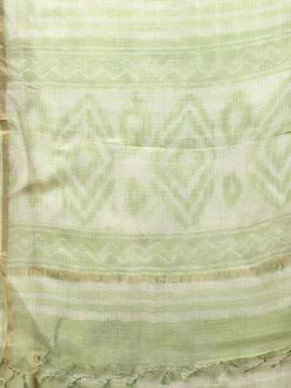 Light Green White Gold Kota Silk Hand Block Printed Dupatta - D04170712
