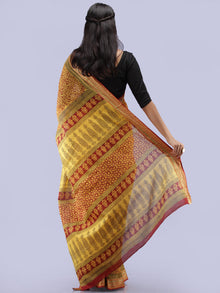 Yellow Maroon Black Bagh Printed Maheshwari Cotton Saree - S031704248