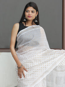 White Golden Hand Block Printed Kota Doria Saree  - S031704094