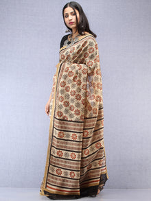 Ivory Red Black Hand Block Printed Chanderi Saree With Geecha Border - S031704502