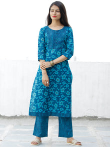 Blue Sky Blue Cotton Block Printed Kurta & Pants - Set of 2 - SS01F1940