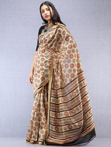 Ivory Red Black Hand Block Printed Chanderi Saree With Geecha Border - S031704502