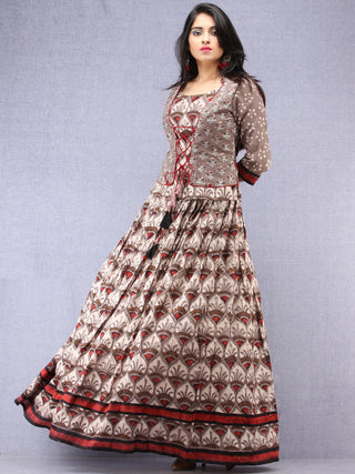 Naaz Aaiza - Hand Block Printed Long Jacket Top & Skirt  - DS92F001