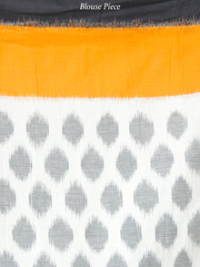 Black Orange Grey White Ikat Handwoven Mercerised Cotton Saree - S031703632