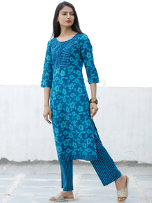 Blue Sky Blue Cotton Block Printed Kurta & Pants - Set of 2 - SS01F1940