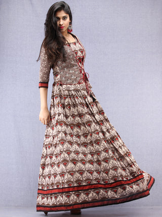 Naaz Aaiza - Hand Block Printed Long Jacket Top & Skirt  - DS92F001