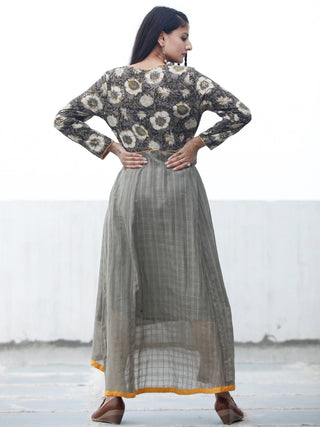 Khaki Garden - Hand Block Asymmetrical Embroidered Dress - D216F1343