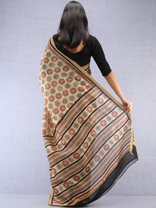 Ivory Red Black Hand Block Printed Chanderi Saree With Geecha Border - S031704502