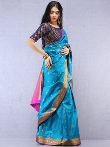 Banarasee Art Silk Self Weave Saree With Zari Work - Blue Pink & Gold - S031704427
