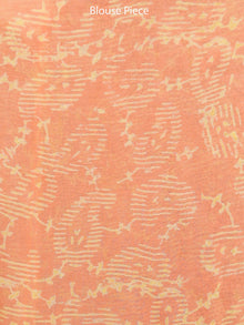 Peach Yellow Hand Block Printed Chiffon Saree with Zari Border - S031703255