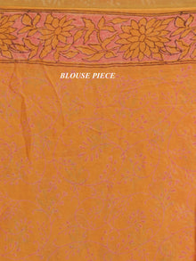 Mustard Yellow Green Red Hand Block Printed Chiffon Saree With Zari Border - S031704706
