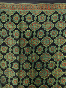 Black Green Red Ajrakh Hand Block Printed Modal Silk Saree - S031704137
