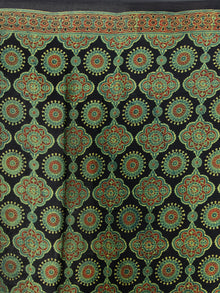 Black Green Red Ajrakh Hand Block Printed Modal Silk Saree - S031704137