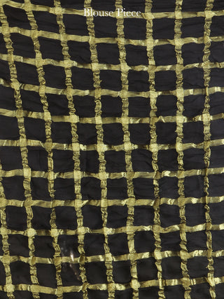 Navy Mustard Green Hand Block Printed Chiffon Saree with Zari Border - S031704606