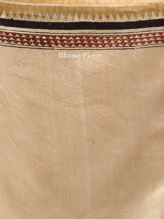Ivory Red Black Hand Block Printed Chanderi Saree With Geecha Border - S031704502