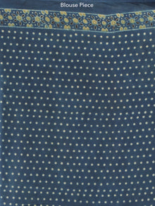 Indigo Olive Green Black Ajrakh Hand Block Printed Modal Silk Saree - S031704193