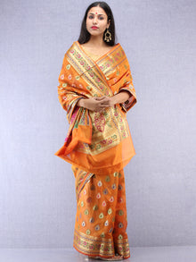 Banarasee Chanderi Saree With Meenakari Work - Orange & Gold - S031704423