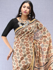 Ivory Red Black Hand Block Printed Chanderi Saree With Geecha Border - S031704502