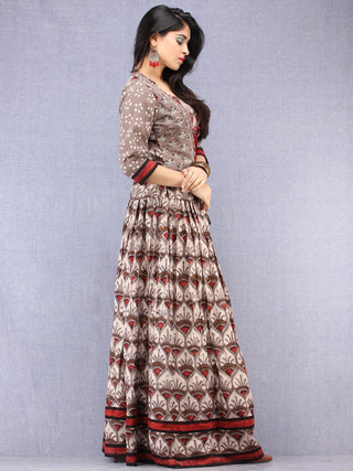 Naaz Aaiza - Hand Block Printed Long Jacket Top & Skirt  - DS92F001