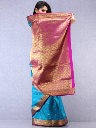 Banarasee Art Silk Self Weave Saree With Zari Work - Blue Pink & Gold - S031704427