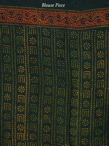 Green Yellow Maroon Ajrakh Hand Block Printed Modal Silk Saree in Natural Colors - S031703717