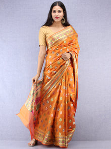 Banarasee Chanderi Saree With Meenakari Work - Orange & Gold - S031704423