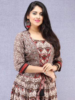 Naaz Aaiza - Hand Block Printed Long Jacket Top & Skirt  - DS92F001