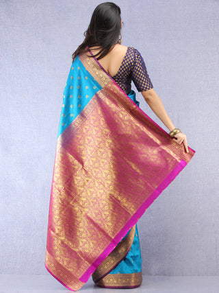 Banarasee Art Silk Self Weave Saree With Zari Work - Blue Pink & Gold - S031704427