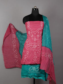 Pink Teal Green White Hand Tie & Dye Bandhej Suit Salwar Dupatta (Set of 3)  - S16281263