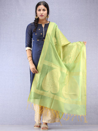 Banarasi Chanderi Dupatta With Zari Work - Pink & Gold - D04170814