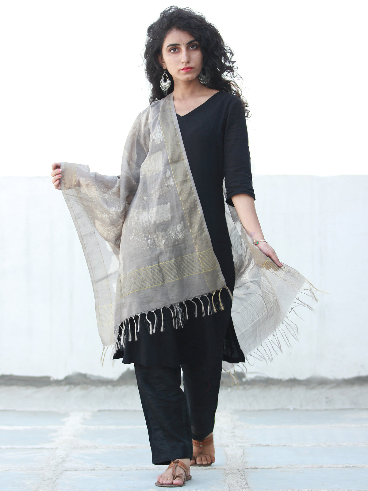 Kashish Ivory Chanderi Hand Block Printed Dupatta - D04170468