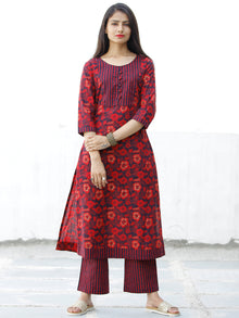 Red Black Cotton Block Printed Kurta & Pants - Set of 2 - SS01F1938