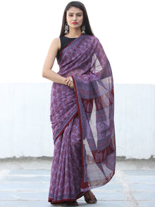 Purple Red Black Bagh Hand Block Printed Kota Doria Saree - S031703895