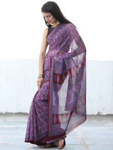 Purple Red Black Bagh Hand Block Printed Kota Doria Saree - S031703895