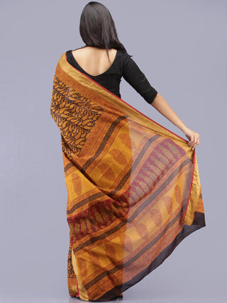 Rust Orange Maroon Black Bagh Printed Maheshwari Cotton Saree - S031704181