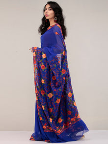 Blue Aari Embroidered Georgette Saree From Kashmir - S031704647
