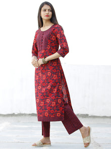 Red Black Cotton Block Printed Kurta & Pants - Set of 2 - SS01F1938