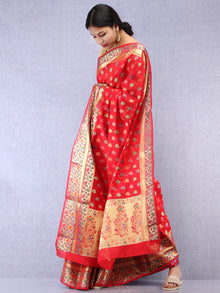 Banarasee Chanderi Silk Saree With Meenakari Work - Red & Gold - S031704428
