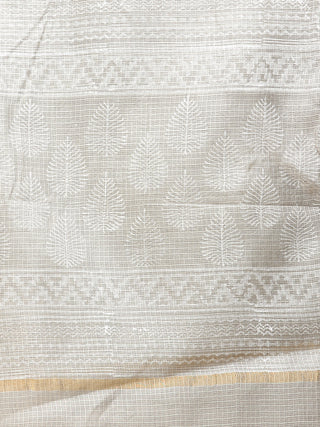 White Gold Kota Silk Hand Block Printed Dupatta - D04170710