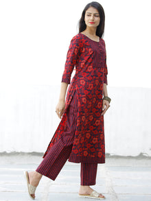 Red Black Cotton Block Printed Kurta & Pants - Set of 2 - SS01F1938
