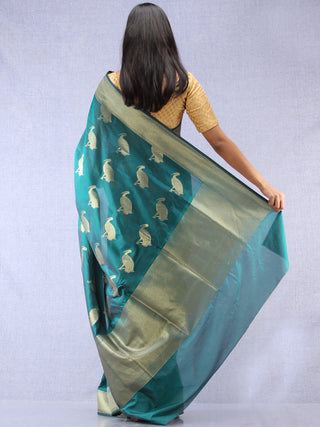 Banarasee Art Silk Saree With Bird Motif - Green & Gold - S031704331