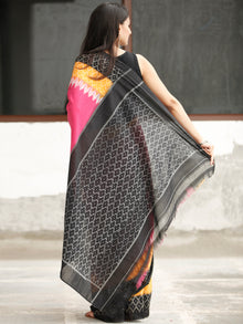Pink Black Yellow Ikat Handwoven Cotton Saree - S031704050